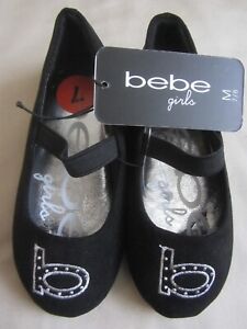 Bebe Girls Ballet Flats Shoes Toddler Girls Size 7 Black Silver New With Tag
