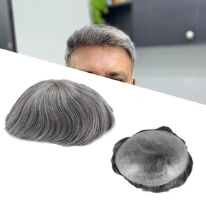 Grau Haarteil für Männer 1b60 Schwarz Gemischt Grau Toupet Natürliches Echthaar System... - Bild 1 von 7
