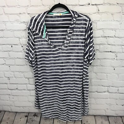 C&C California Top Womens 2X Gray Striped Tunic Pullover Hooded Stretch Casual - Image 1 of 4