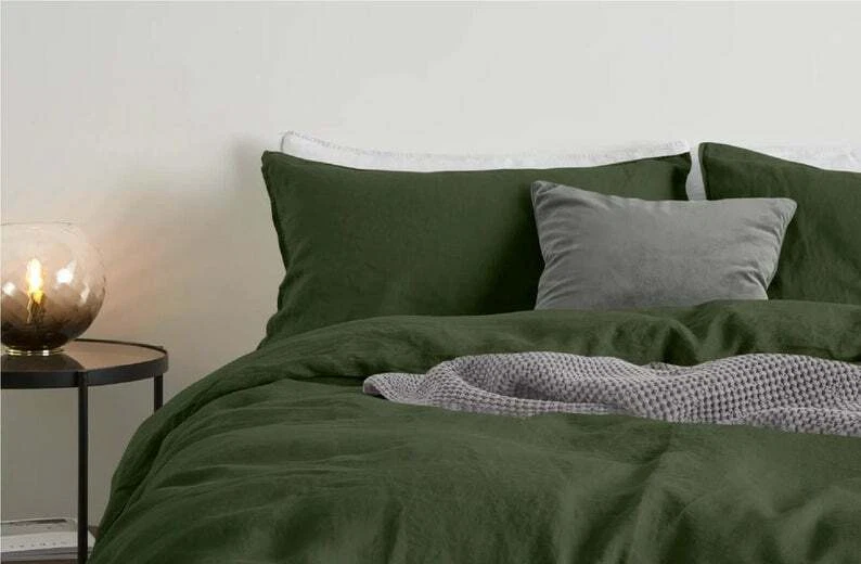 Dark moss green Linen Duvet Cover, California Duvet cover, Twin Full king duvet - Image 1 of 4