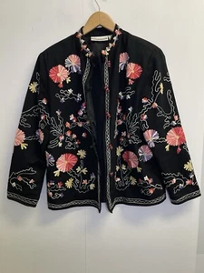 Drapers & Damon’s Women’s Black Floral Embroidered Jacket/Blazer Size M Petite - Picture 1 of 8
