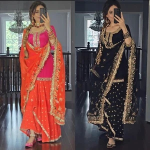Indian Designer Dhoti Salwar suit women Bollywood wedding wear kurti dhoti suits - Picture 1 of 14