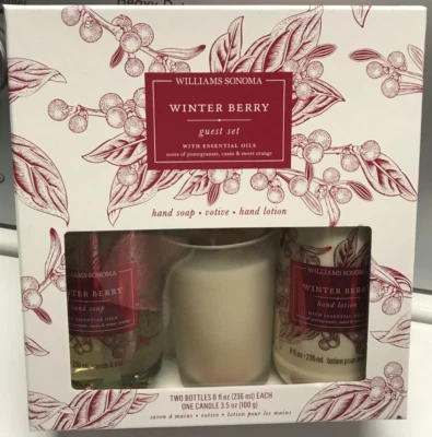 Williams Sonoma Winter Berry Guest Essential Frosted Candle Hand Soap Lotion Set - Image 1 of 4