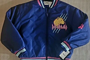 NWT Girl's Size 10-12 Def Leppard Navy Blue Bomber Zip Jacket New Leopard Back - Picture 1 of 7