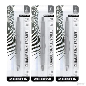 Paquete de 3 bolígrafos retráctiles Zebra F701 de acero inoxidable de alta resistencia 08 m... - Imagen 1 de 6