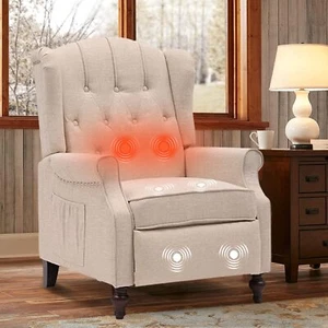 Tufted Wingback Recliner Chair Mid Century Accent Club Chairs for Living Room - Picture 1 of 45