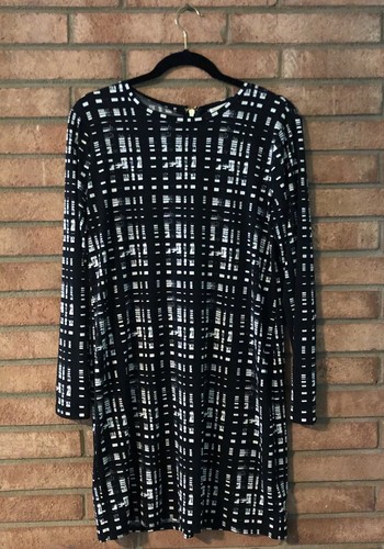 Abito Michael Kors bianco e nero stampa tubino manica lunga taglia petite large