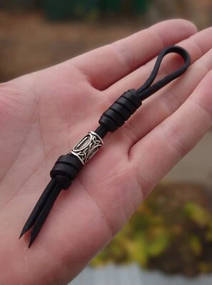 Leather lanyard / black leather keychain . - Image 1 of 4