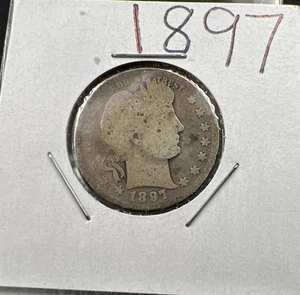1897 P 25c Barber Silver Quarter Coin AG Very Circulated SKU#A - Picture 1 of 6