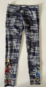 Johnny Was Women Gray Camouflage Camo Leggings Small Embroidered Floral Stretch - Picture 1 of 5