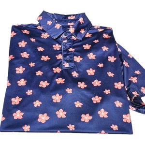 ETONIC-Blue Floral Print Poly/Spdx, Mens SS/3B, Summer Polo Golf Shirt-(L) - Picture 1 of 4