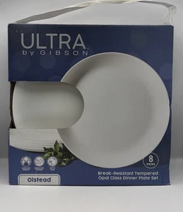Ultra by Gibson Olstead 8-piece Opal Glass Dinner Plate Set. New In Box - Picture 1 of 2