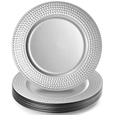 Silver Charger Plates Set of 12, Round Charger Plates with Hammered Rim, 13 I... - Image 1 of 4