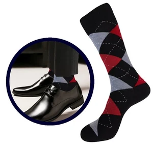 12-6-3-1 Dress Socks Argyle Diamond RED BLACK COTTON Socks Size 10-13 - Picture 1 of 17