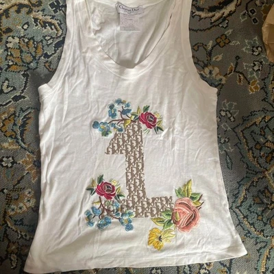 Christian Dior Trotter Pattern Tank Top Floral Embroidered 2005 Size M US 6  - Image 1 of 4