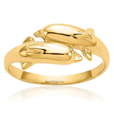 10K Solid Yellow Gold Dolphin Ring - Image 1 of 4