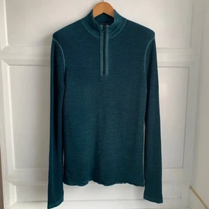 Tahari 100% Merino Wool 1/4 Zip Jumper Mens Large Green Slim Fit Knit High Neck - Picture 1 of 11