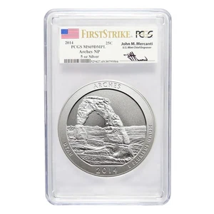 2014 Silver ATB Arches National Park 5 oz PCGS FS MS69DMPL Mercanti Signature - Picture 1 of 2