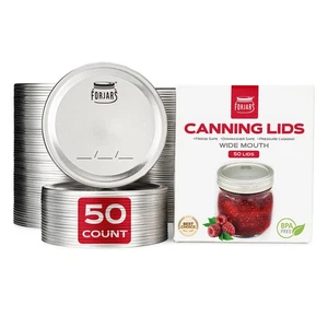 Wide Mouth Canning Lids, 50-Pack – Create Airtight Seals on Mason Jars to Pre... - Picture 1 of 9