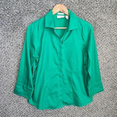 Chicos Top 女式 1 美码绿色纽扣无铁质 3/4 袖棉质女士 — 第 1/4 张图片