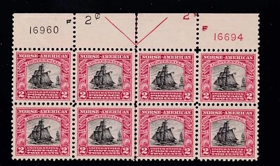 US 620 2c Norse-American Mint Top Plate Block of 8 VF-XF OG LH  (BB11) - Image 1 of 2