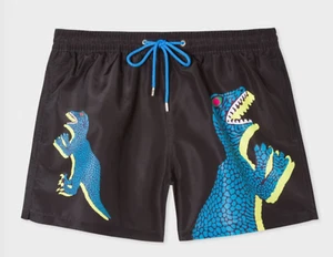 Paul Smith Men’s Swim Trunks Black DINO Dinosaur Print Sz L New Ltd Ed $175 Tag - Picture 1 of 13