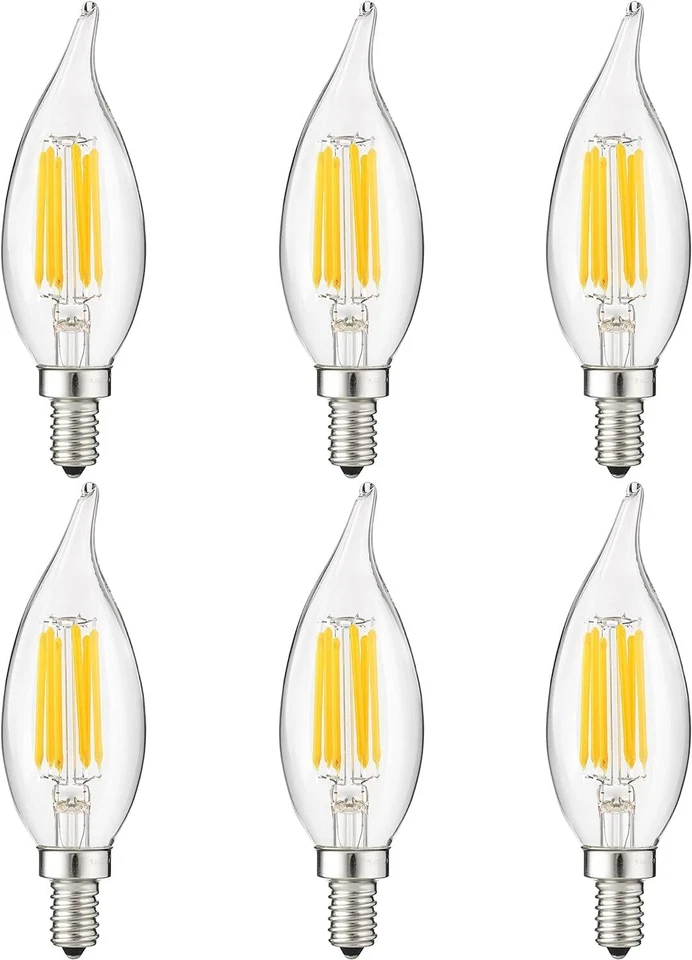 6Pack E12 Candelabra Candle LED Light Bulbs, 5W (60W), 5000K, Edison Bulb - Image 1 of 1