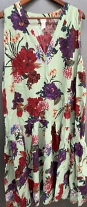 H&M Dress 2XL Green Floral Midi Raw Hem Sleeveless Comfort Bold Colorful Boho - Picture 1 of 8