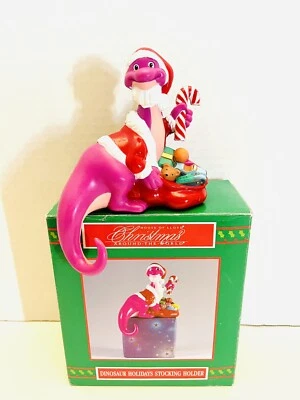 1993 VTG HOUSE OF LLOYD CHRISTMAS 7” PURPLE DINOSAUR SANTA STOCKING HOLDER RARE - Image 1 of 4