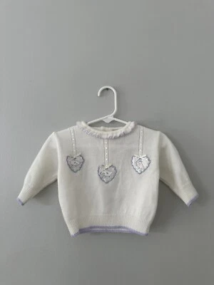 Suéter Cordero Corazón Tejido Blanco Pasos Pequeños Vintage Años 80 3-6 Meses Foto 1 de 4