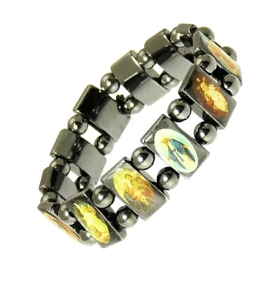 Magnetic Hematite Elasticated Saints Bracelet Jesus Wristband Religious Saints - Image 1 of 3