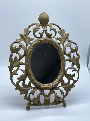 Antiguo Espejo Marco Trasero Caballete Dorado Hierro Fundido Adornado Latón Rococó Barroco Foto 1 de 4