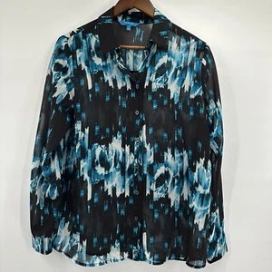 Derek Lam Design Nation Blouse Womens Medium Blue Watercolor Skyline Sheer - Picture 1 of 12