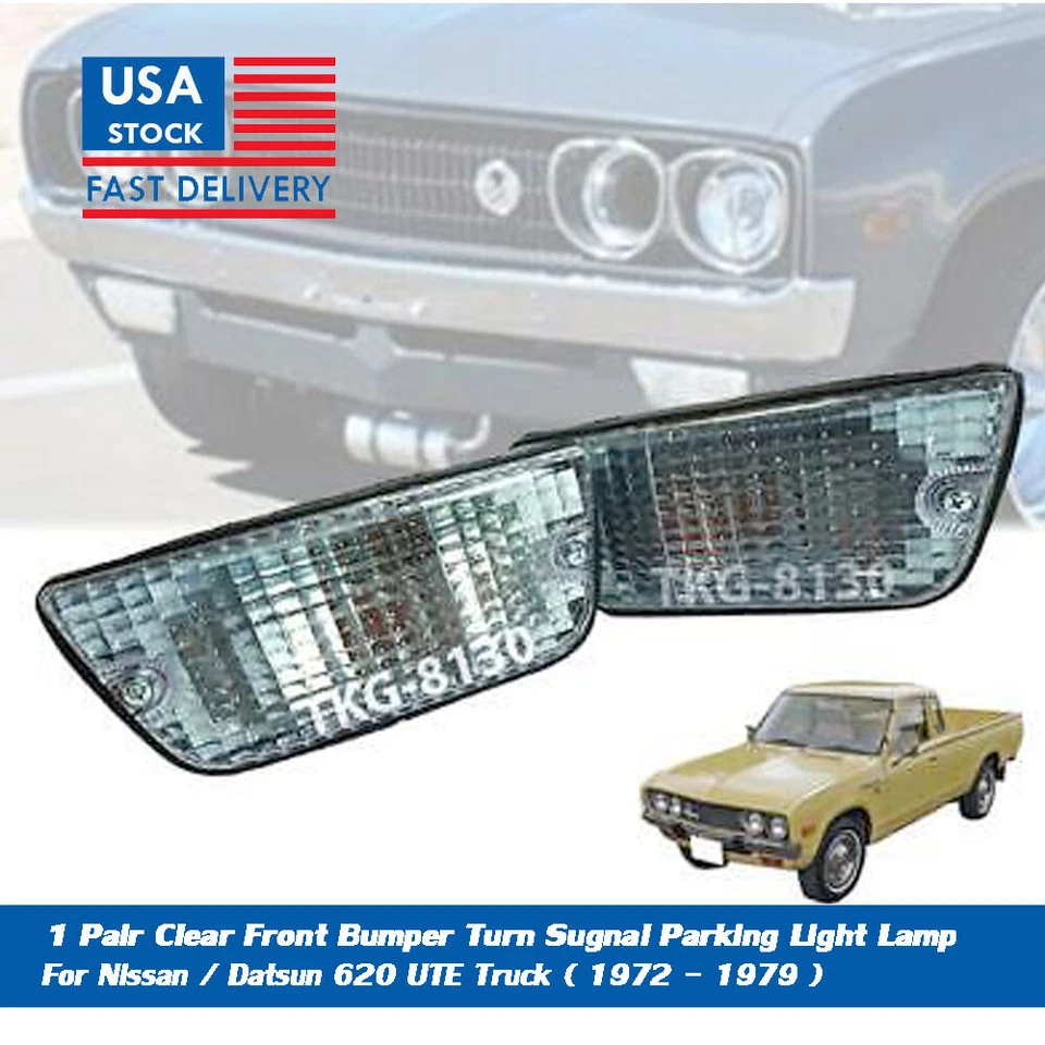 1 par de luces de señal de giro de parachoques delanteras transparentes para NIssan / Datsun 620 1972 - 1979 Foto 1 de 4