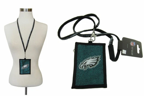 New NFL Philadelphia Eagles Beaded Lanyard ID Holder Pass Ticket Holder Wallet Cover