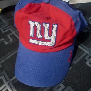 Women's NFL Football New York Giants Team Sequined Hat Sports Athletic Blue Red - Picture 1 of 5