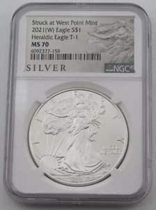 2021 W $1 Silver American Eagle MS70 NGC Stuck at West Point Mint Heraldic T-1 - Picture 1 of 9