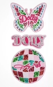 Set of 3 Dolly Parton Fabric Patches Butterfly Dolly Logo Disco Ball Sew Or Iron - Picture 1 of 11