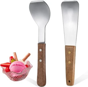 2 Pieces Ice Cream Scoop Stainless Steel Ice Cream Shovel with Wooden Handle - Picture 1 of 7
