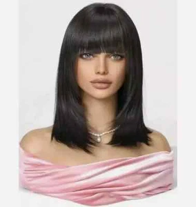 Cabello real Nuevo Moda Glamour Mujeres Negro Recto Pelucas Cabello Humano 20 pulgadas - Imagen 1 de 7