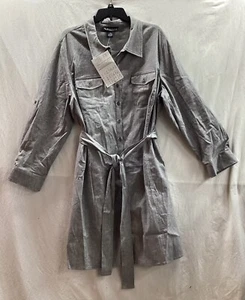 Dialogue Gray Collared Long Sleeve Shirt Dress with Belt Women's Size 2X - Picture 1 of 10