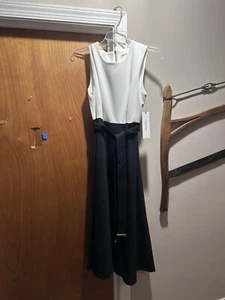 Calvin Klein elegantes Fit & Flare Damenkleid Größe 4 Farbblock Krepp mit Gürtel - Bild 1 von 7