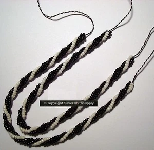 Glass seed bead braided bracelets black & white great for charm adds 2-7" k004 - Picture 1 of 3