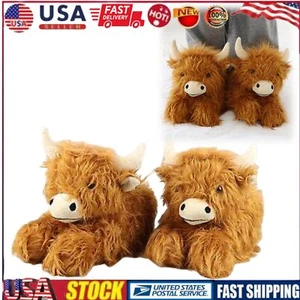 Unisex Cute Highlands Cow Plush Shoes Winter Warm Home Indoor Slippers - Picture 1 of 13