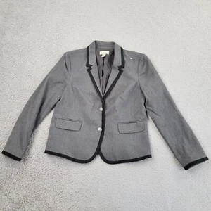 Ann Taylor LOFT Blazer Womens 10P Petite Gray Button Pockets Long Sleeve - Picture 1 of 9