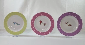 Rosanna High Heels Stilettos Shoes - 8" Dessert Plate  Pink Polka Dot - Set of 3 - Picture 1 of 17