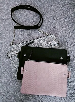 Ladies Cross Body Clutch Bag Pink Black Grey 3 In 1  - Image 1 of 4