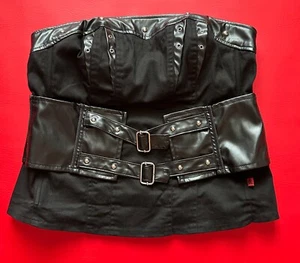 Vintage Y2k Tripp NYC Black Faux Leather Buckles Stud Stretch Cotton Corset Sz 0 - Picture 1 of 22