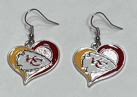 New Kansas City Chiefs Heart Shape Fish Hook Earrings, Gift for Her Mom, NFL Cover