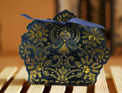 10pcs Lace Laser Cut Cake Candy Favor Ribbon Gift  Candy Boxes Wedding Party New - Image 1 of 4